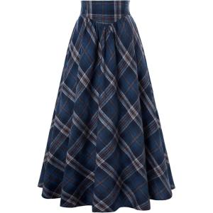 image:imageScarlet Darkness Plaid Skirts for Women Renaissance High Waisted Skirt Fall Winter Maxi SkirtNavy Blue Plaid