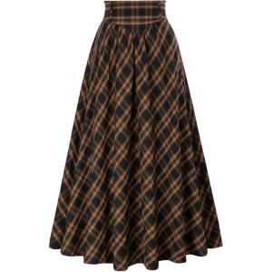 image:imageScarlet Darkness Plaid Skirts for Women Renaissance High Waisted Skirt Fall Winter Maxi SkirtOrange Plaid