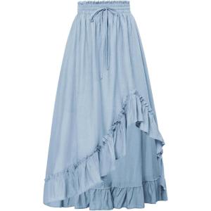image:imageScarlet Darkness Renaissance Midi Skirt Asymmetrical Ruffle Summer Flowy SkirtsLight Blue