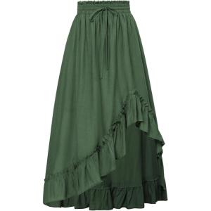 image:imageScarlet Darkness Renaissance Midi Skirt Asymmetrical Ruffle Summer Flowy SkirtsLight Green