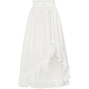 image:imageScarlet Darkness Renaissance Midi Skirt Asymmetrical Ruffle Summer Flowy SkirtsWhite
