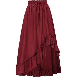 image:imageScarlet Darkness Renaissance Midi Skirt Asymmetrical Ruffle Summer Flowy SkirtsWine Red