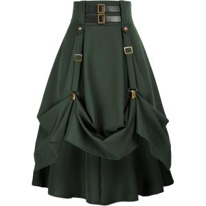 image:imageScarlet Darkness Renaissance Midi Skirts for Women Steampunk High Waisted Skirt with PocketsArmy Green