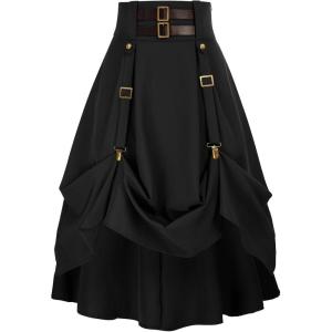 image:imageScarlet Darkness Renaissance Midi Skirts for Women Steampunk High Waisted Skirt with PocketsBlack