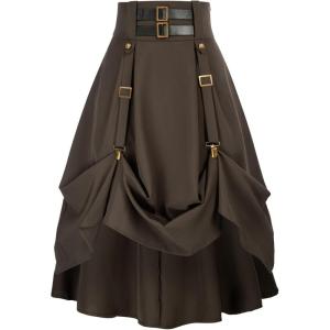 image:imageScarlet Darkness Renaissance Midi Skirts for Women Steampunk High Waisted Skirt with PocketsBrown