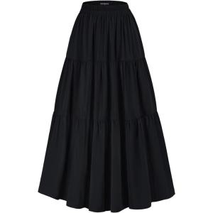 image:imageScarlet Darkness Tiered Maxi Skirts for Women 2026 Summer Beach Flowy Renaissance Long Skirt with PocketsBlack