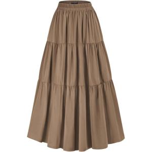 image:imageScarlet Darkness Tiered Maxi Skirts for Women 2026 Summer Beach Flowy Renaissance Long Skirt with PocketsBrown