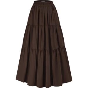 image:imageScarlet Darkness Tiered Maxi Skirts for Women 2026 Summer Beach Flowy Renaissance Long Skirt with PocketsCoffee