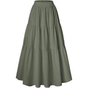 image:imageScarlet Darkness Tiered Maxi Skirts for Women 2026 Summer Beach Flowy Renaissance Long Skirt with PocketsDeep Lichen Green