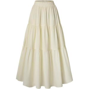 image:imageScarlet Darkness Tiered Maxi Skirts for Women 2026 Summer Beach Flowy Renaissance Long Skirt with PocketsIvory