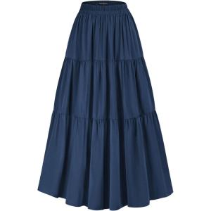 image:imageScarlet Darkness Tiered Maxi Skirts for Women 2026 Summer Beach Flowy Renaissance Long Skirt with PocketsNavy