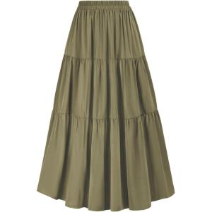 image:imageScarlet Darkness Tiered Maxi Skirts for Women 2026 Summer Beach Flowy Renaissance Long Skirt with PocketsOlive Green