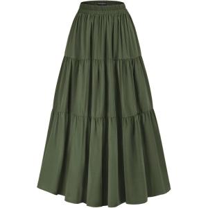 image:imageScarlet Darkness Tiered Maxi Skirts for Women 2026 Summer Beach Flowy Renaissance Long Skirt with PocketsSage