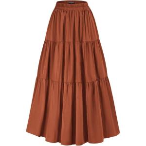 image:imageScarlet Darkness Tiered Maxi Skirts for Women 2026 Summer Beach Flowy Renaissance Long Skirt with PocketsTangerine