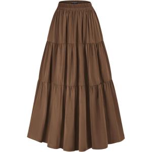 image:imageScarlet Darkness Tiered Maxi Skirts for Women 2026 Summer Beach Flowy Renaissance Long Skirt with PocketsWalnut