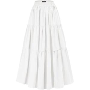 image:imageScarlet Darkness Tiered Maxi Skirts for Women 2026 Summer Beach Flowy Renaissance Long Skirt with PocketsWhite
