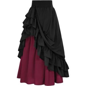 image:imageScarlet Darkness Victorian Maxi Skirt for Women Renaissance Long DoubleLayer Ruffle SkirtBlack and Red