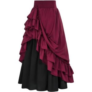 image:imageScarlet Darkness Victorian Maxi Skirt for Women Renaissance Long DoubleLayer Ruffle SkirtWine