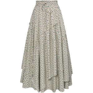image:imageScarlet Darkness Women Floral Print Boho Skirt Elastic High Waist Long Maxi Skirts with PocketsApricot Floral