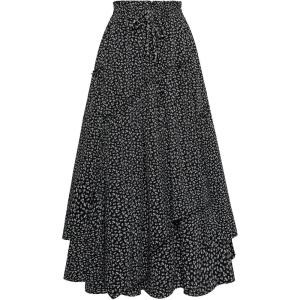 image:imageScarlet Darkness Women Floral Print Boho Skirt Elastic High Waist Long Maxi Skirts with PocketsBlack Floral