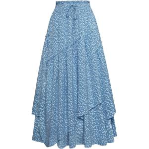 image:imageScarlet Darkness Women Floral Print Boho Skirt Elastic High Waist Long Maxi Skirts with PocketsBlue Floral