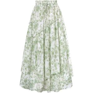 image:imageScarlet Darkness Women Floral Print Boho Skirt Elastic High Waist Long Maxi Skirts with PocketsGreen Floral