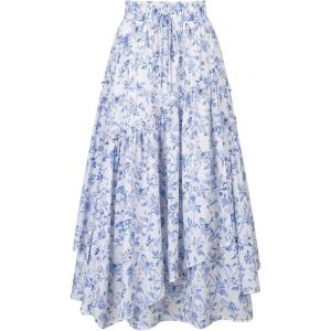 image:imageScarlet Darkness Women Floral Print Boho Skirt Elastic High Waist Long Maxi Skirts with PocketsWhite Blue Floral