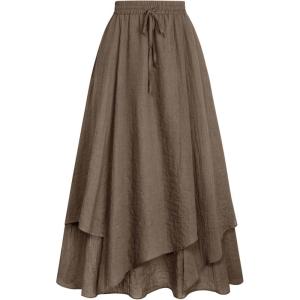 image:imageScarlet Darkness Women Renaissance Long Skirt A Line Layered Flowy Maxi SkirtsLight Brown