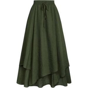 image:imageScarlet Darkness Women Renaissance Long Skirt A Line Layered Flowy Maxi SkirtsOlive Green