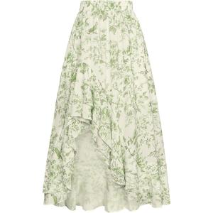 image:imageScarlet Darkness Womens Floral Maxi Skirts High Waist Summer Boho Flowy Ruffle Long Skirt with PocketsGreen Floral