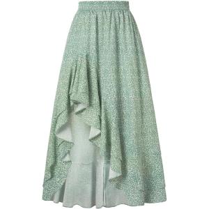 image:imageScarlet Darkness Womens Floral Maxi Skirts High Waist Summer Boho Flowy Ruffle Long Skirt with PocketsGreen Serenity