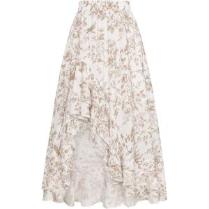 image:imageScarlet Darkness Womens Floral Maxi Skirts High Waist Summer Boho Flowy Ruffle Long Skirt with PocketsMocha Floral