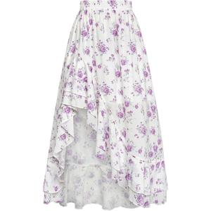 image:imageScarlet Darkness Womens Floral Maxi Skirts High Waist Summer Boho Flowy Ruffle Long Skirt with PocketsRomantic Purple
