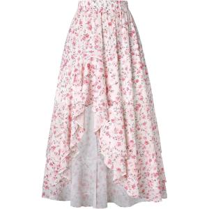 image:imageScarlet Darkness Womens Floral Maxi Skirts High Waist Summer Boho Flowy Ruffle Long Skirt with PocketsRosette Haze