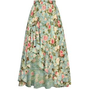 image:imageScarlet Darkness Womens Floral Maxi Skirts High Waist Summer Boho Flowy Ruffle Long Skirt with PocketsVintage Blue