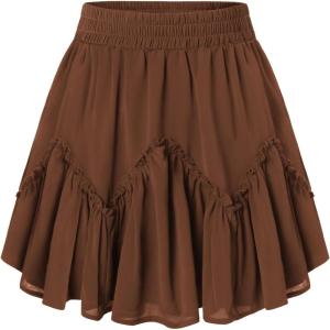 image:imageScarlet Darkness Womens Mini Skirt Plus Size Skater Skirts Cute Pleated Short Renaissance Pirate Skirt with PocketsCoffee