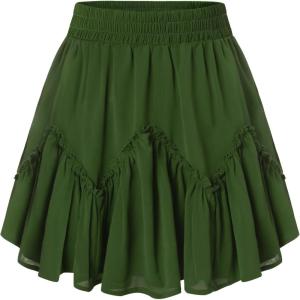 image:imageScarlet Darkness Womens Mini Skirt Plus Size Skater Skirts Cute Pleated Short Renaissance Pirate Skirt with PocketsForest Green