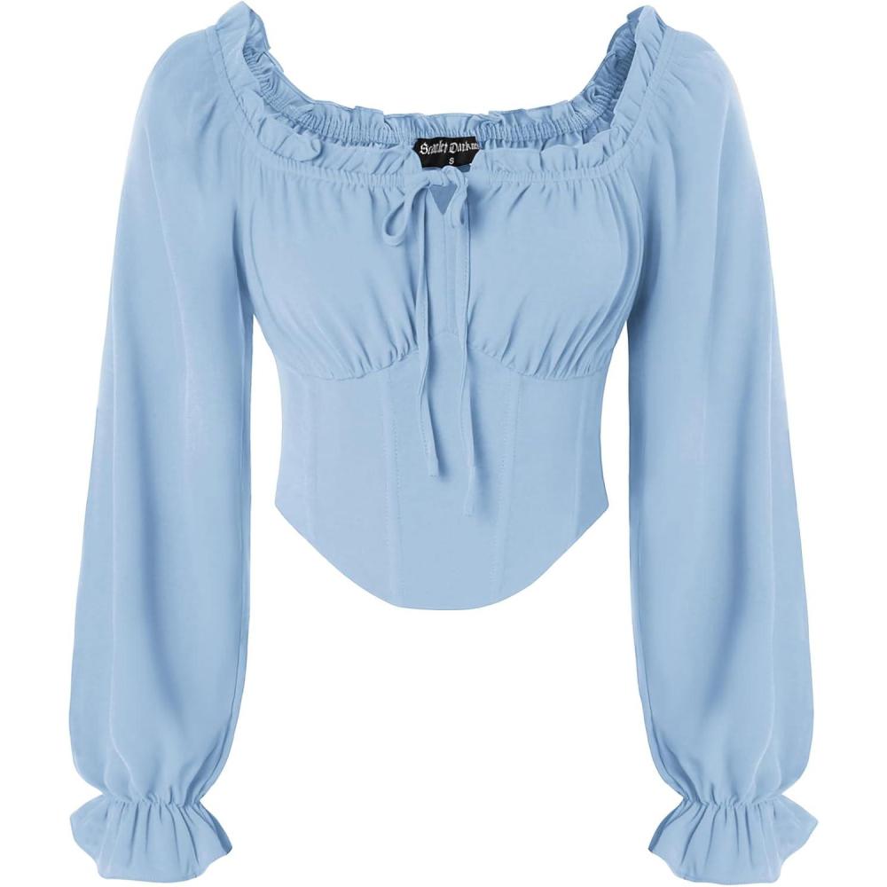 image:imageScarlet Darkness Vintage Corset Tops for Women Renaissance Blouse Off Shoulder Long Sleeve TopBlue