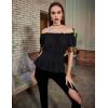 image:imageBelle Poque Women Renaissance Off Shoulder Blouse Smocked Waist Pirate Shirt Peplum TopsBlack