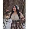 image:imageBelle Poque Women Renaissance Off Shoulder Blouse Smocked Waist Pirate Shirt Peplum TopsKhaki