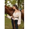 image:imageSCARLET DARKNESS Corset Tops for Women Elastic Neckline Renaissance Shirt Peasant BlouseBeige