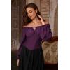 image:imageSCARLET DARKNESS Corset Tops for Women Elastic Neckline Renaissance Shirt Peasant BlouseDeep Purple