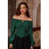 image:imageSCARLET DARKNESS Corset Tops for Women Elastic Neckline Renaissance Shirt Peasant BlouseGreen