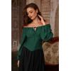image:imageSCARLET DARKNESS Corset Tops for Women Elastic Neckline Renaissance Shirt Peasant BlouseGreen