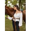 image:imageSCARLET DARKNESS Corset Tops for Women Elastic Neckline Renaissance Shirt Peasant BlouseWhite