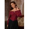 image:imageSCARLET DARKNESS Corset Tops for Women Elastic Neckline Renaissance Shirt Peasant BlouseWine Red