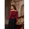 image:imageSCARLET DARKNESS Corset Tops for Women Elastic Neckline Renaissance Shirt Peasant BlouseWine Red