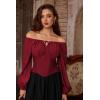 image:imageSCARLET DARKNESS Corset Tops for Women Elastic Neckline Renaissance Shirt Peasant BlouseWine Red