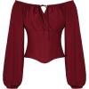image:imageSCARLET DARKNESS Corset Tops for Women Elastic Neckline Renaissance Shirt Peasant BlouseWine Red