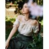 image:imageSCARLET DARKNESS Peasant Blouse for Women Off Shoulder Puff Sleeve Cotton Loose Summer TopsApricot